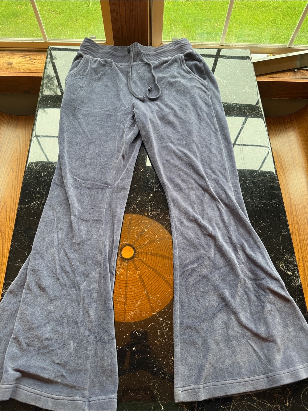 aerie Blue-Gray Wide-Leg Track Pants with Drawstring